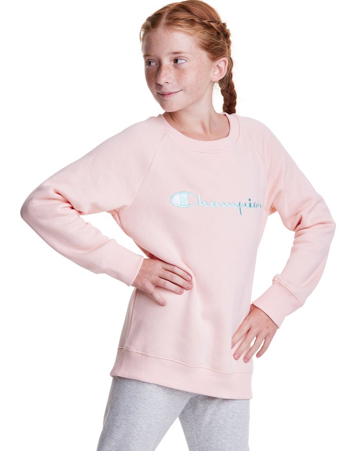 Champion Girls Hoodie NZ - Fleece Crew Script Logo Coral ( 9164-XITBG )